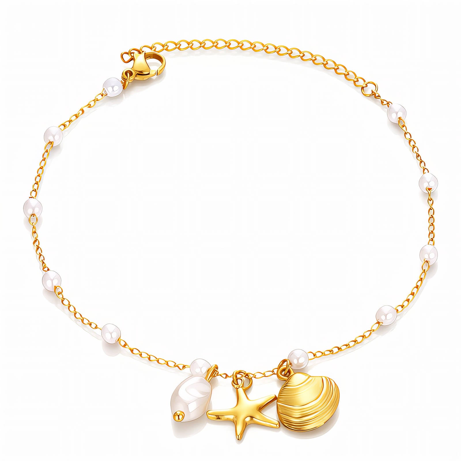 Gold-Plated Starfish and Seashell Anklet