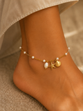 Gold-Plated Starfish and Seashell Anklet