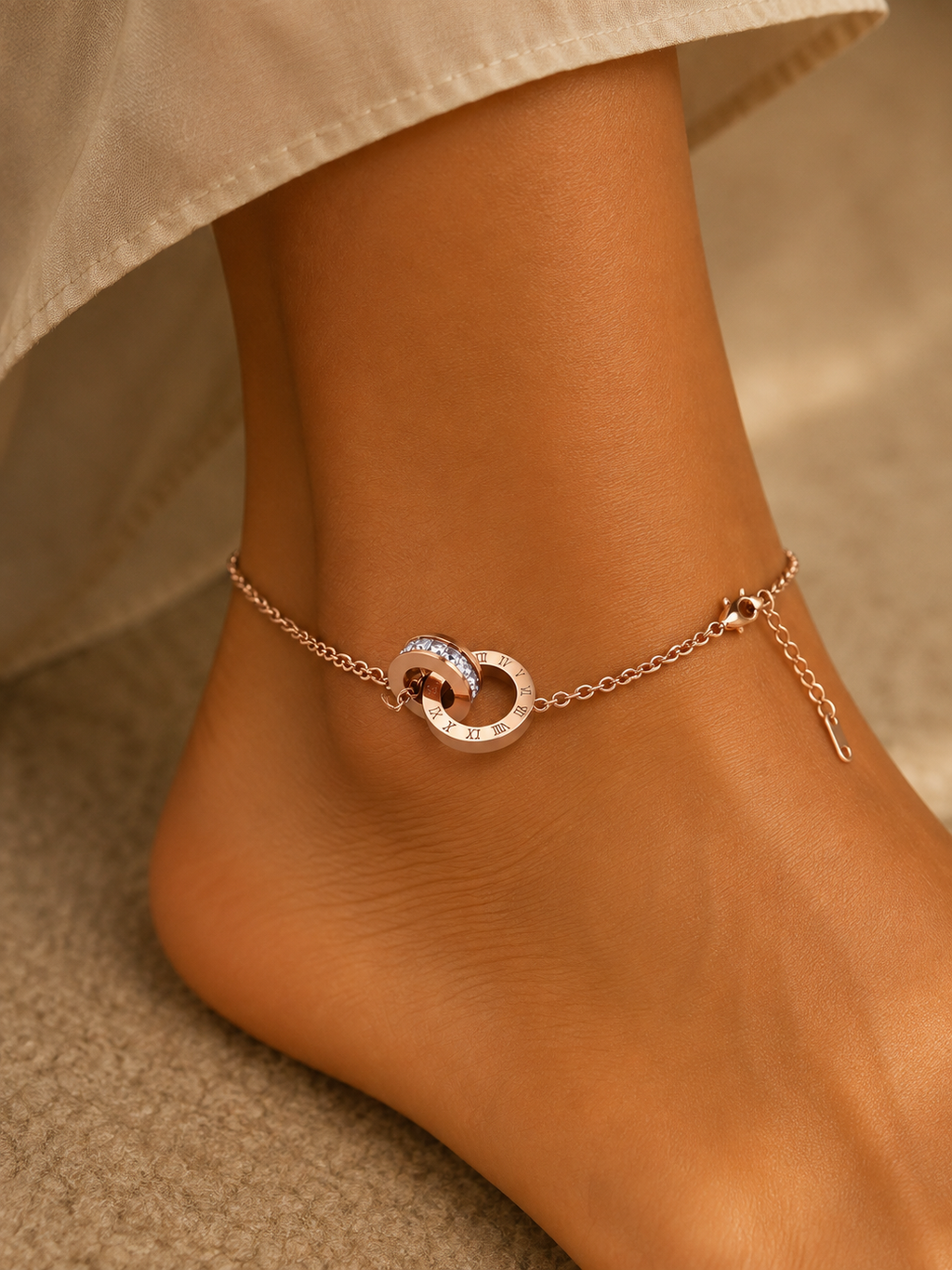 Gold-Plated Cubic Zirconia Anklet (Rose)