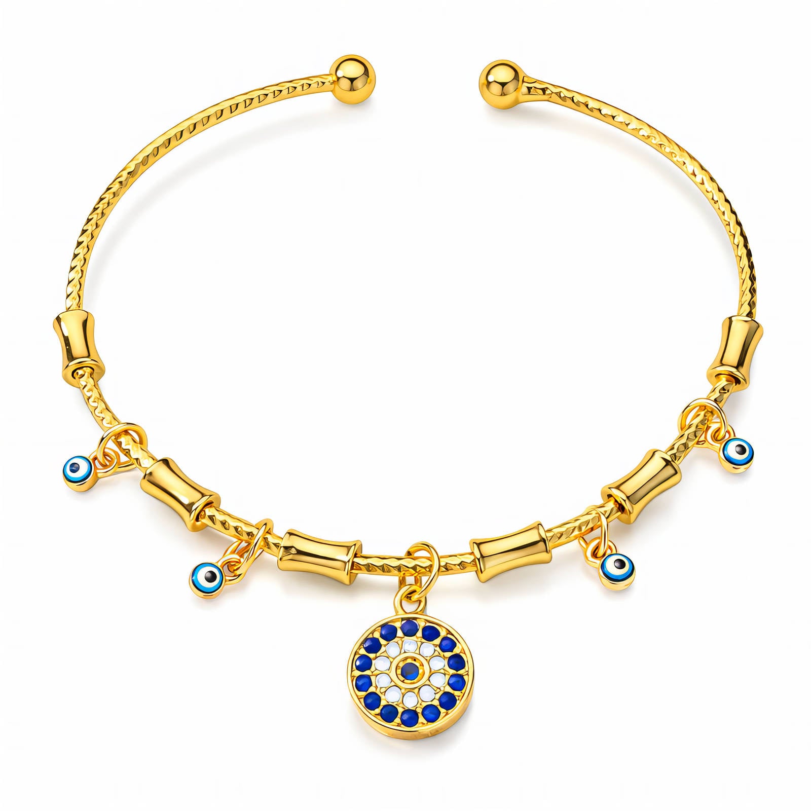 Gold-Plated Cubic Zirconia Evil Eye Bangle