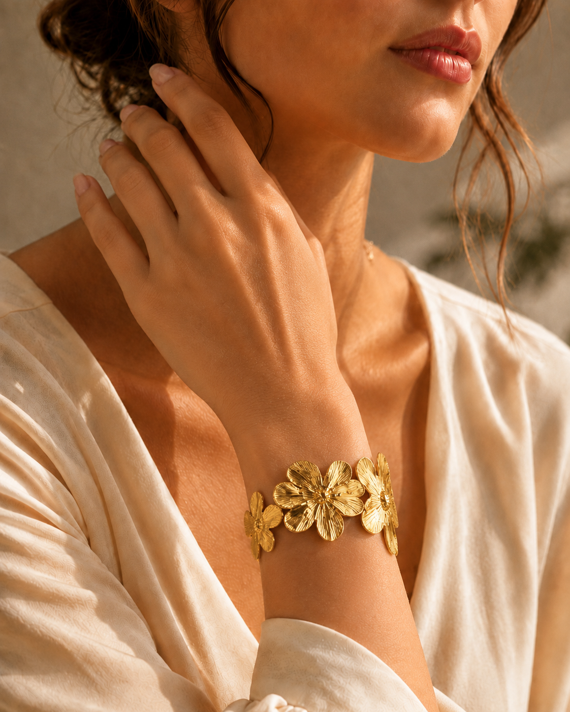 Gold-Plated Flower Meadow Cuff Bangle