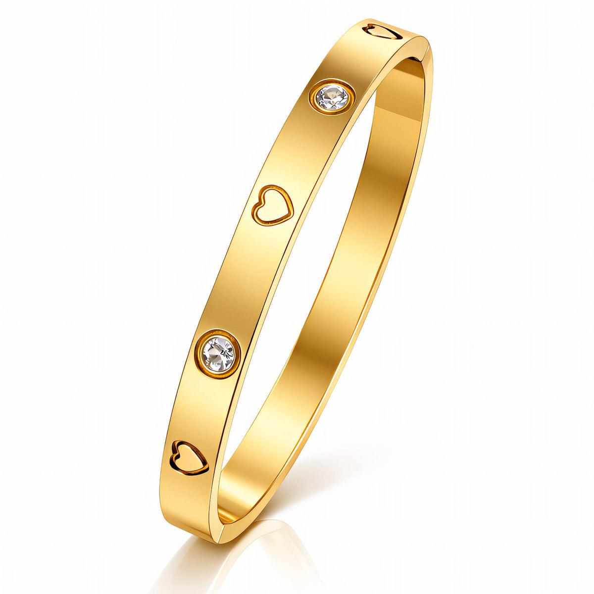 Gold - Plated Cubic Zirconia Heart Bangle