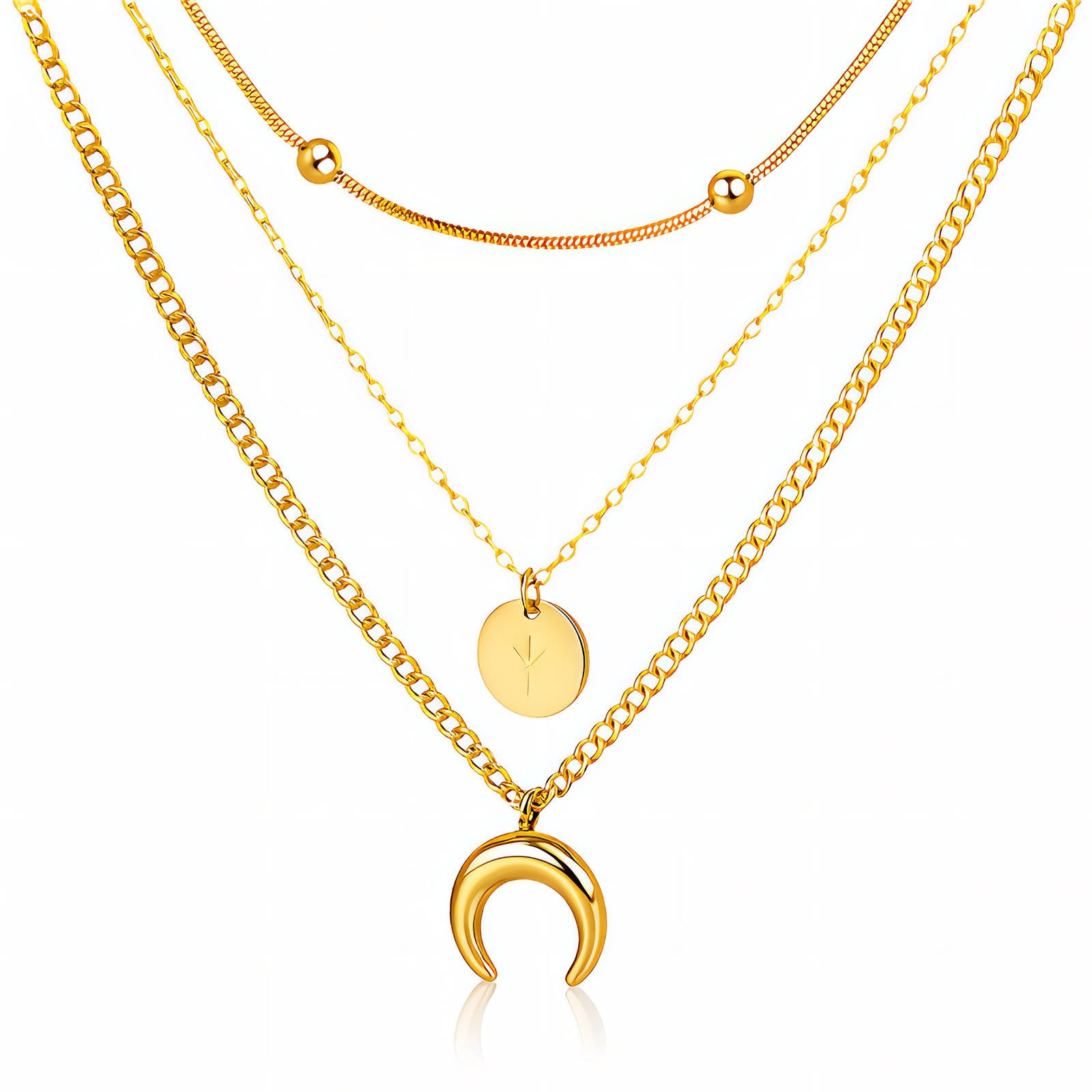 Crescent and Star Layered Necklace