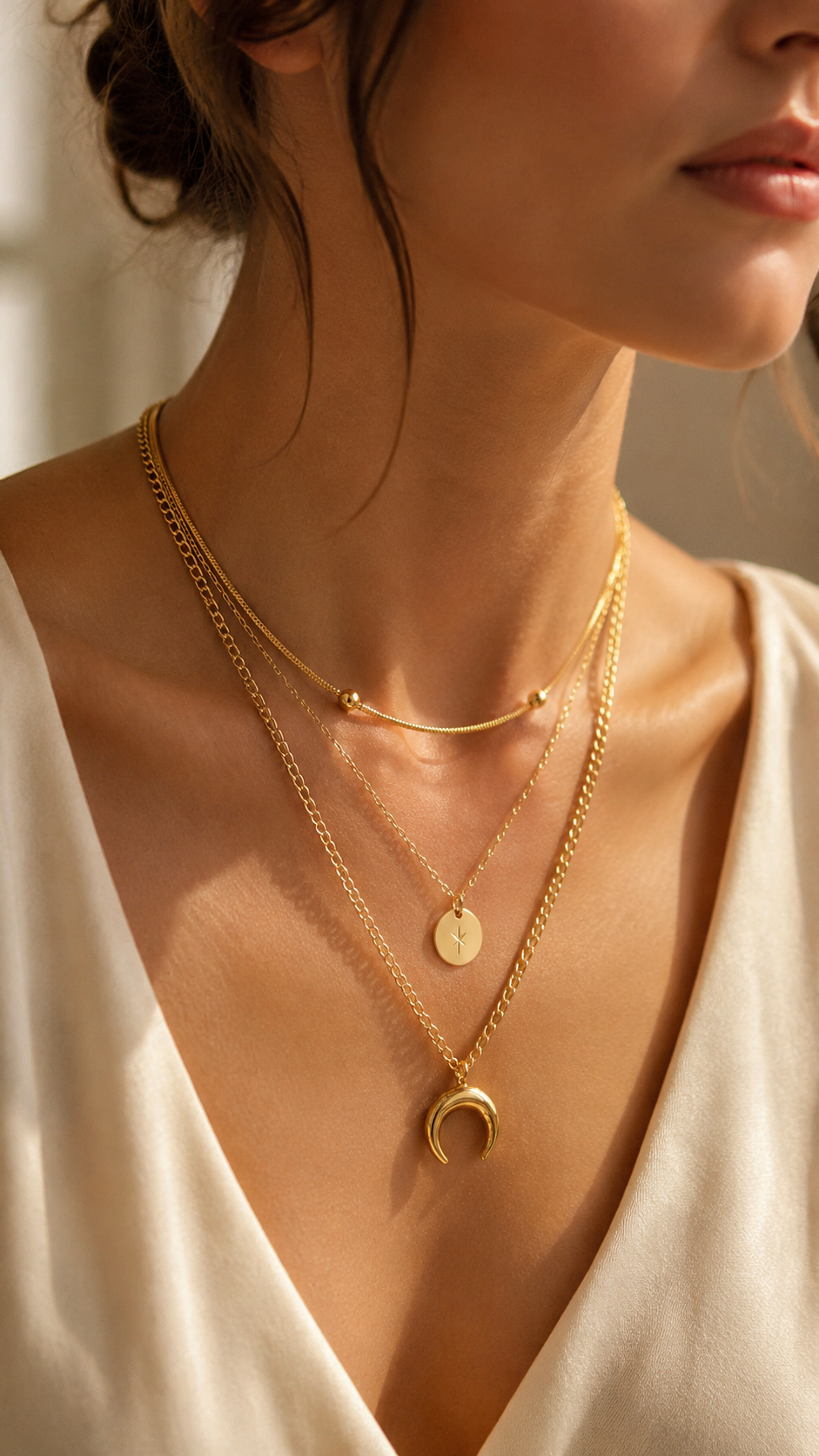 Crescent and Star Layered Necklace