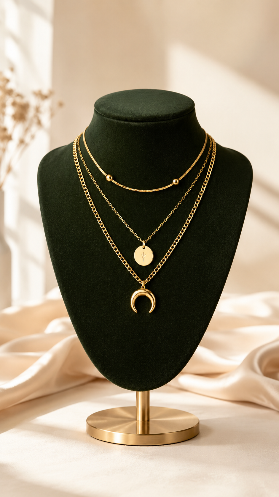 Crescent and Star Layered Necklace