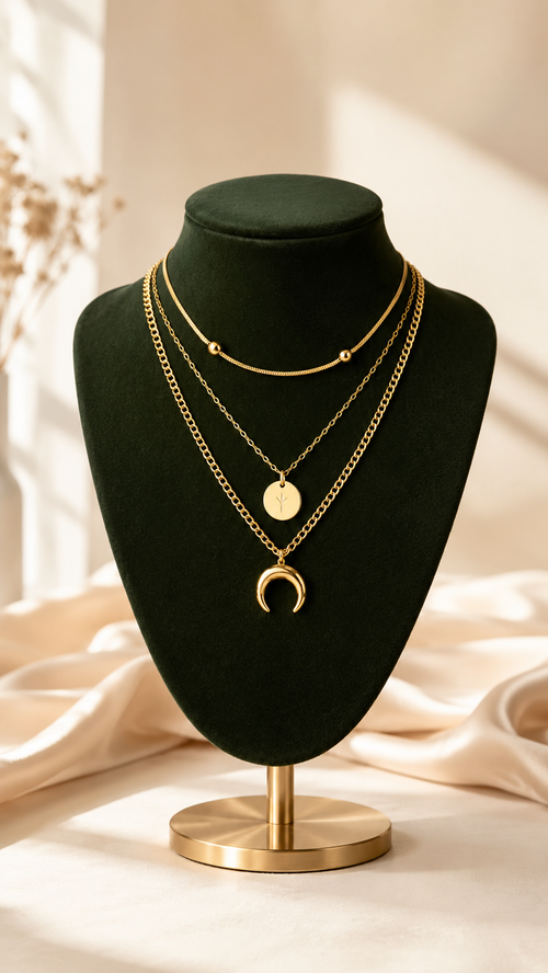 Crescent and Star Layered Necklace