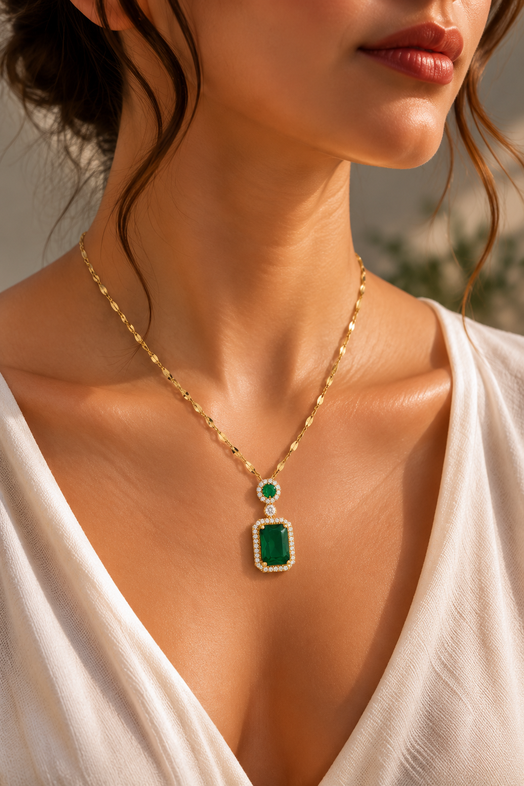 Cubic Zirconia Green 18K Gold-Plated Necklace