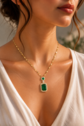 Cubic Zirconia Green 18K Gold-Plated Necklace