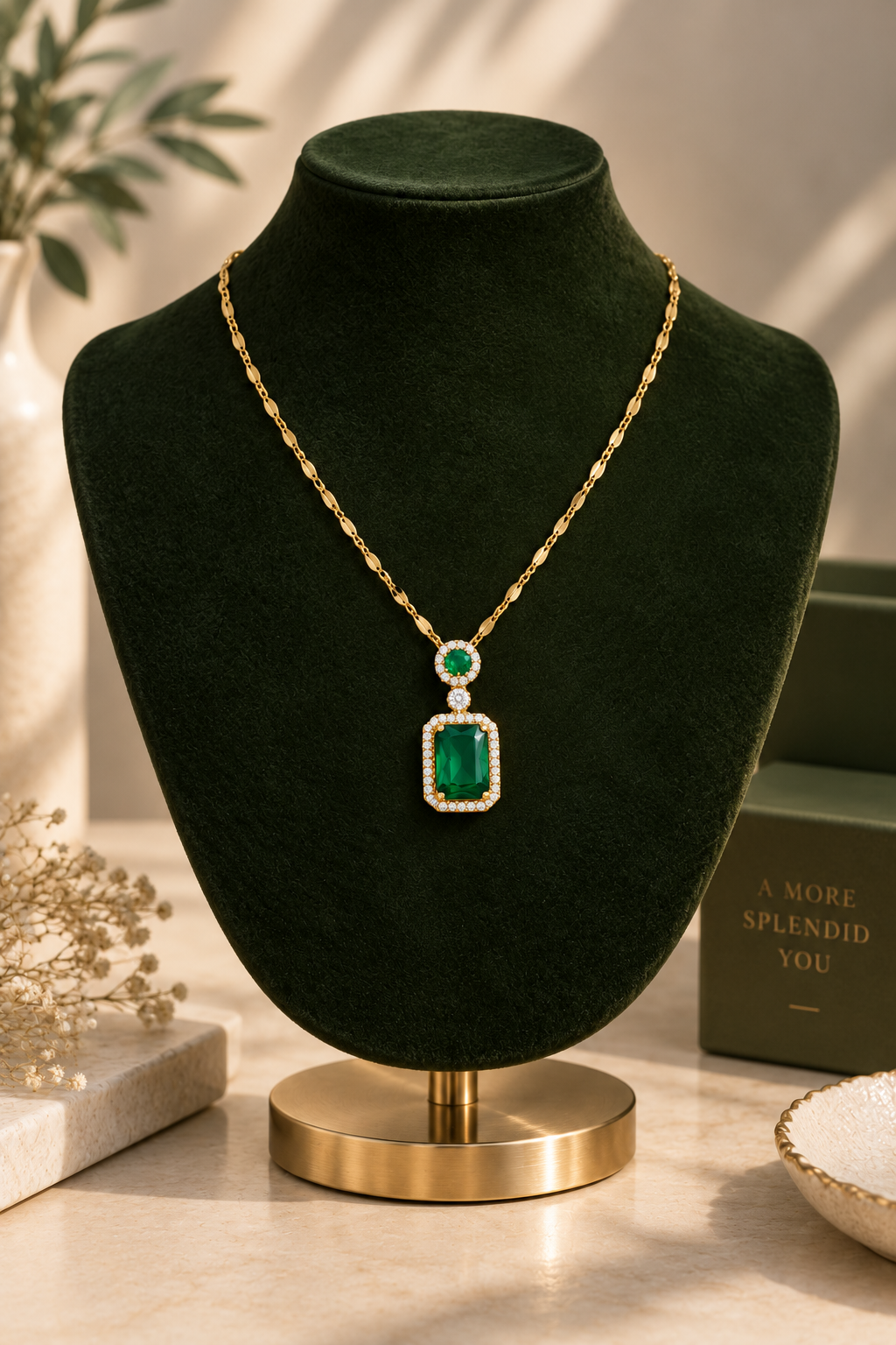 Cubic Zirconia Green 18K Gold-Plated Necklace