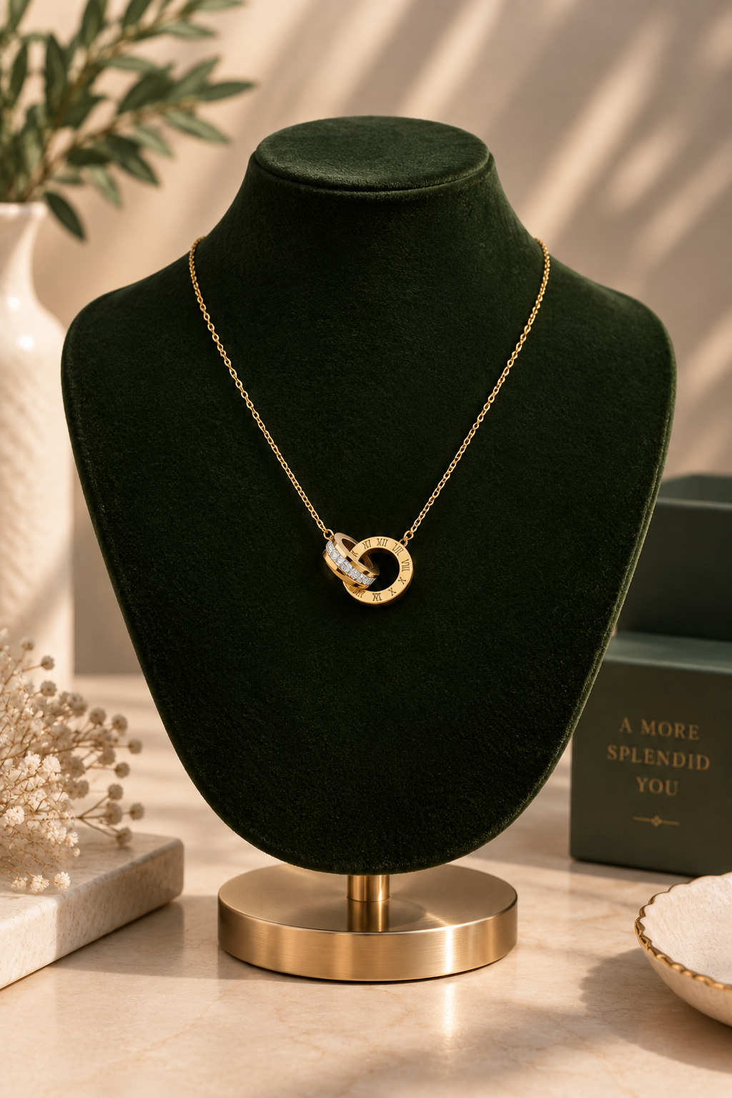 Cubic Zirconia 18K Gold-Plated Interlocking Rings Necklace