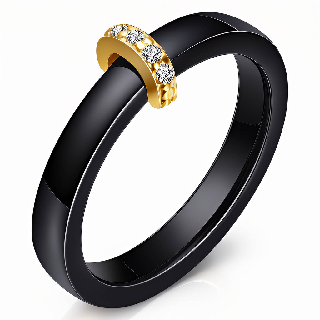 Gold-Plated Cubic Zirconia Ring Brass and Ceramic