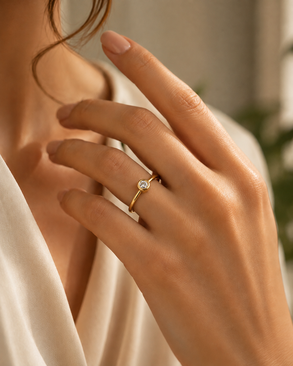 Gold-Plated Cubic Zirconia Solitaire Ring