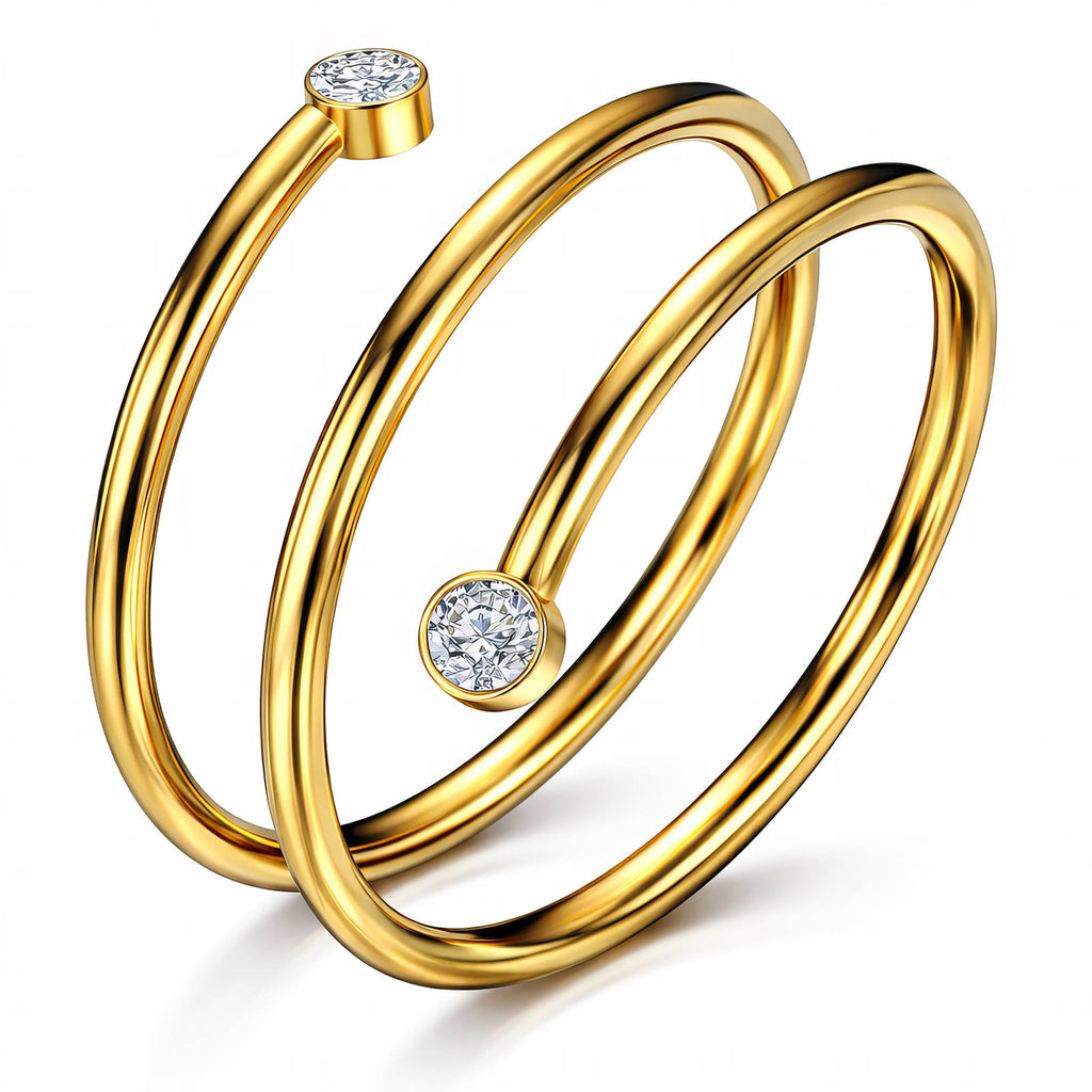 Gold-Plated Cubic Zirconia Spiral Ring
