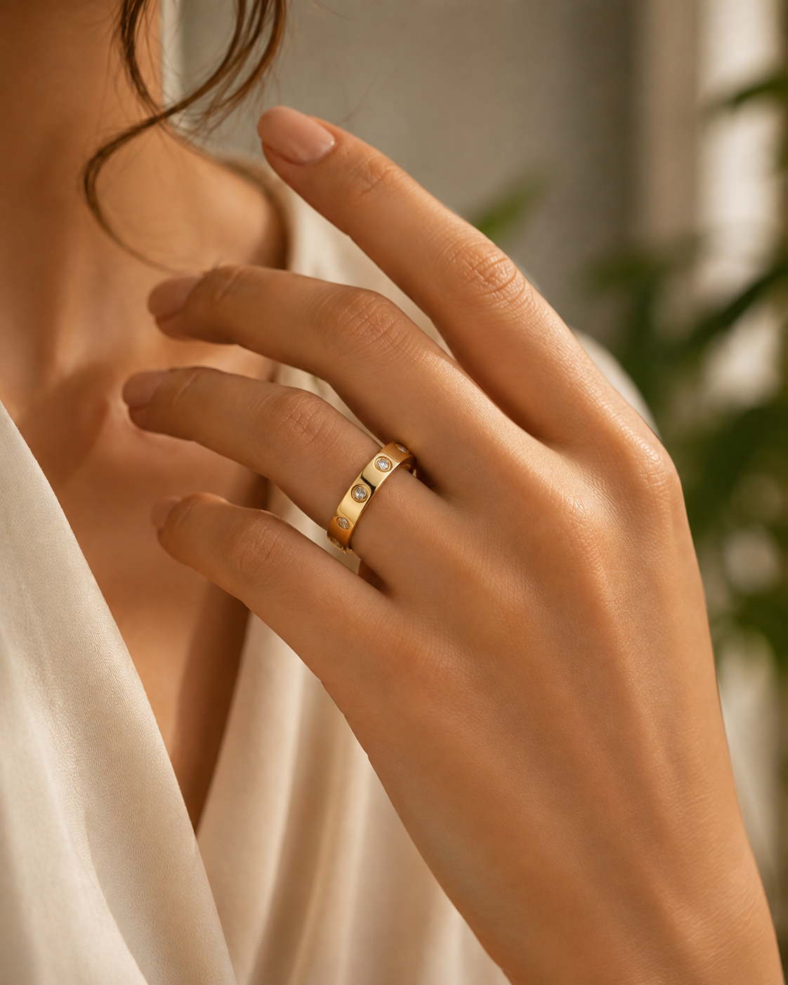 Gold-Plated Cubic Zirconia Ring with Stones