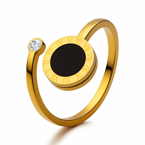 Adjustable Gold-Plated Cubic Zirconia Round Ring